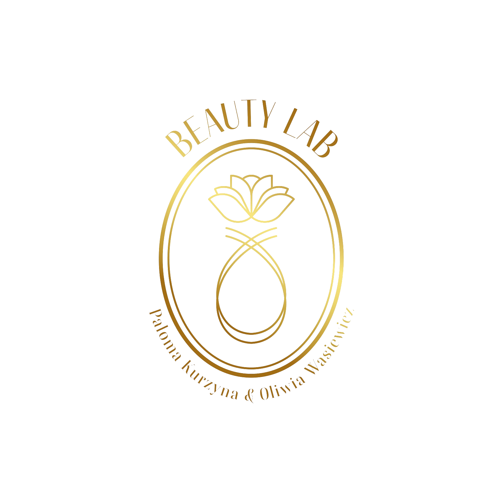 Logo Beauty Lab, złoty lotos w owalu